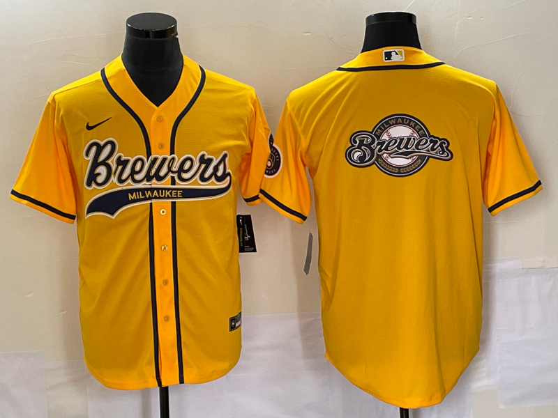 Men's Milwaukee Brewers Yellow Team Jersey Joint Edition